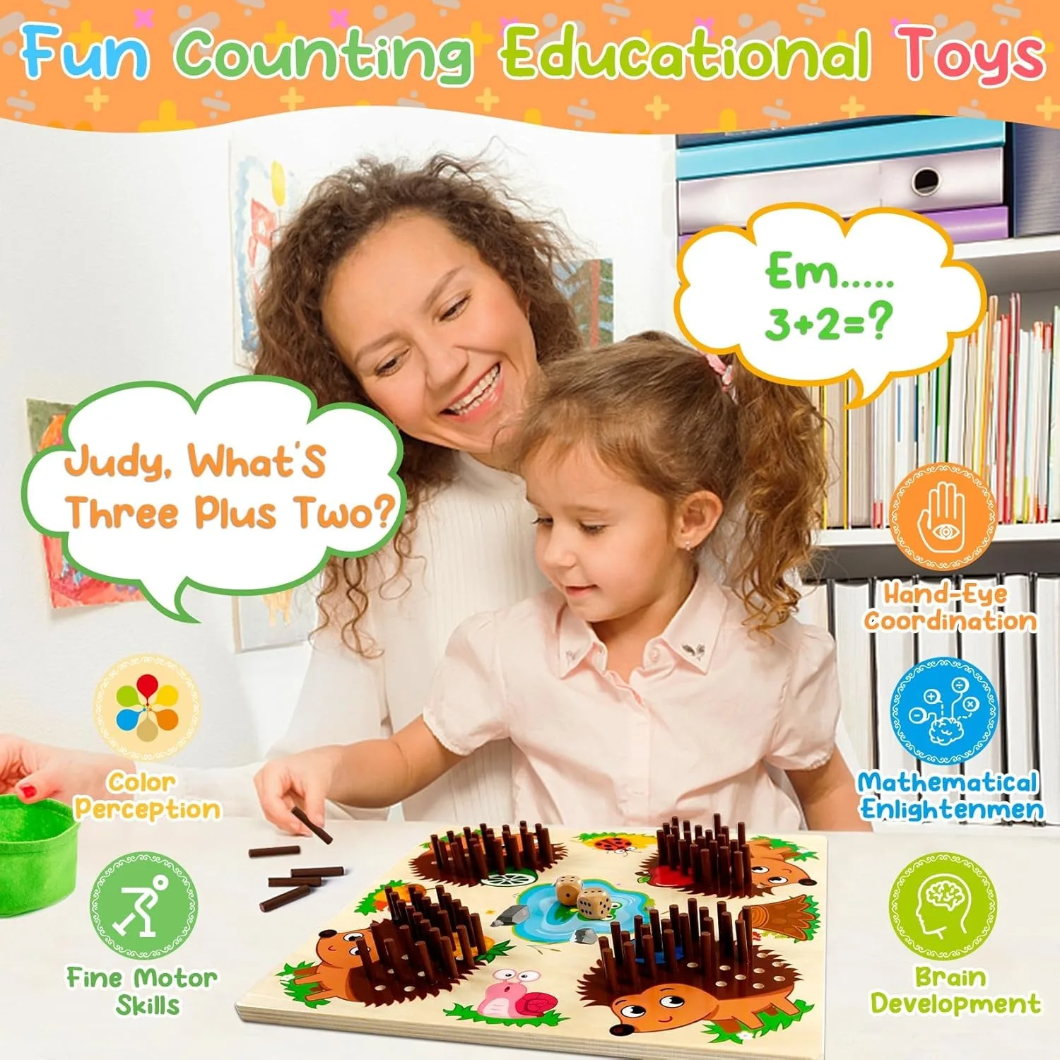 Educational Wooden Hedgehog Sensory Puzzle Toy -Toddlers Counting Matching Game,Montessori,Board Game for Kids Birthday gift,3+