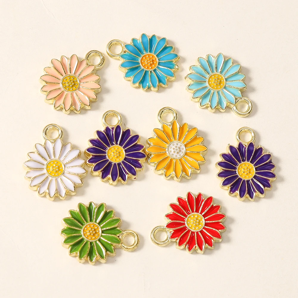 20 Stück 14*17mm Niedliche Gänseblümchen-Anhänger für DIY-Schmuck, Halsketten, Armbänder, Ohrringe, Geburtstagsgeschenke, Großhandel
