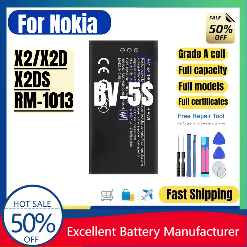 Аккумулятор 0 Cycle BV-5S для Nokia X2 X2D X2DS RM-1013, высококачественная сменная батарея класса А, литий-ионная, с инструментами для установки