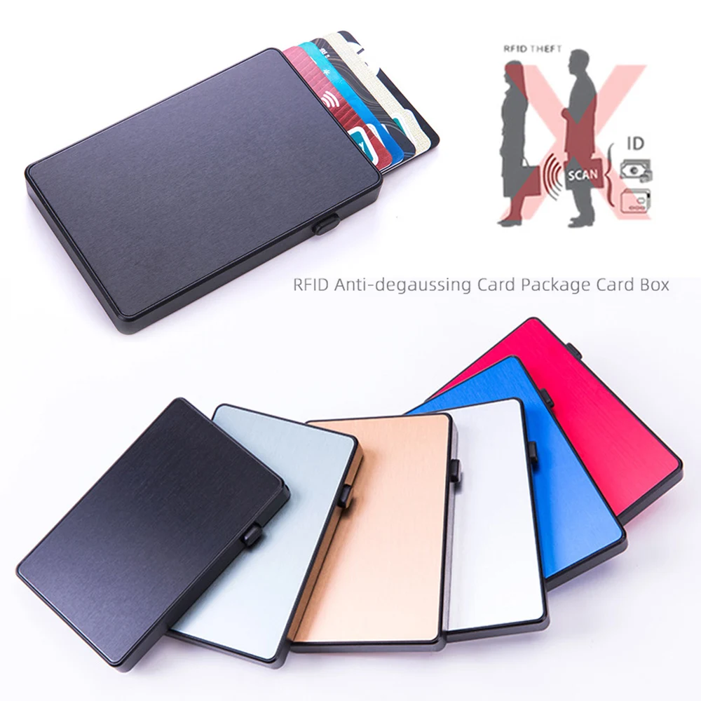 Colorful Slim Men's Aluminum + Plastic RFID Card Wallet Thin Pop Up ID RFID Card Holder For Man Metal Card Case For Women Female