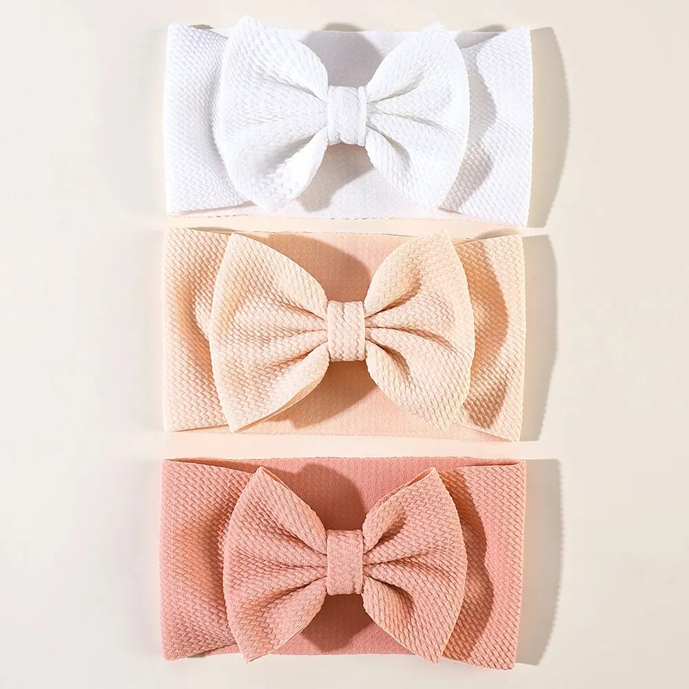 3Pc Set Baby\'s Solid Color Oversized Bow Headbands Cute Bow Decorative Elastic Headbands for Baby Kids Headband Hair Accessories