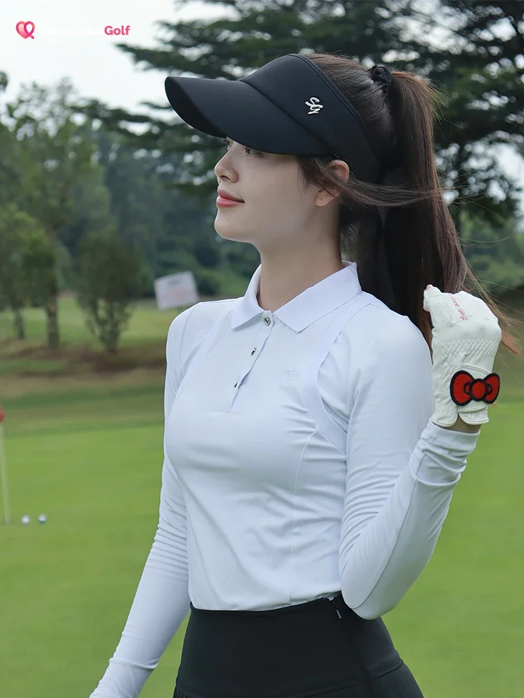 2024 Golf Women\'s Autumn Winter New Style Lapel Simple Long-sleeved T-shirt Windproof Warm Inner Wear Sports Top Pleated Skirt