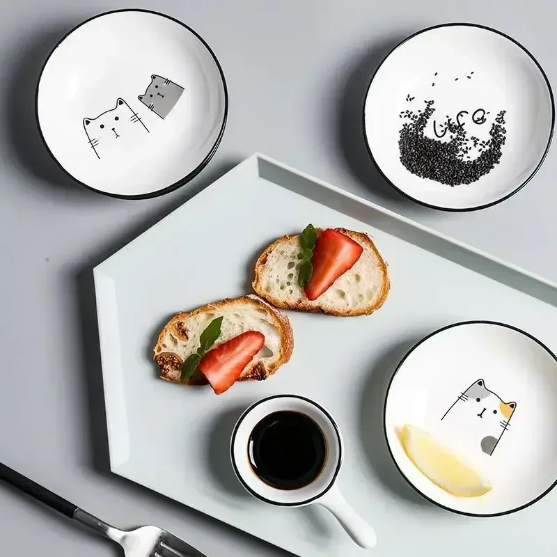 Cartoon Cat Ceramic Seasoning Dish Dessert Creative Cute Sauce Dishes Household Soy Vinegar Dishes Roast Meat Dip Snack Plate