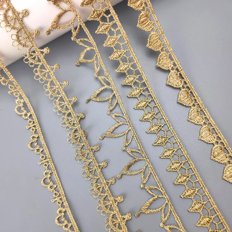 5 Yards Gold Embroidery Flower Lace Trim Knitting Wedding DIY Handmade Classic Style Patchwork Ribbon Sewing Supplies Craft