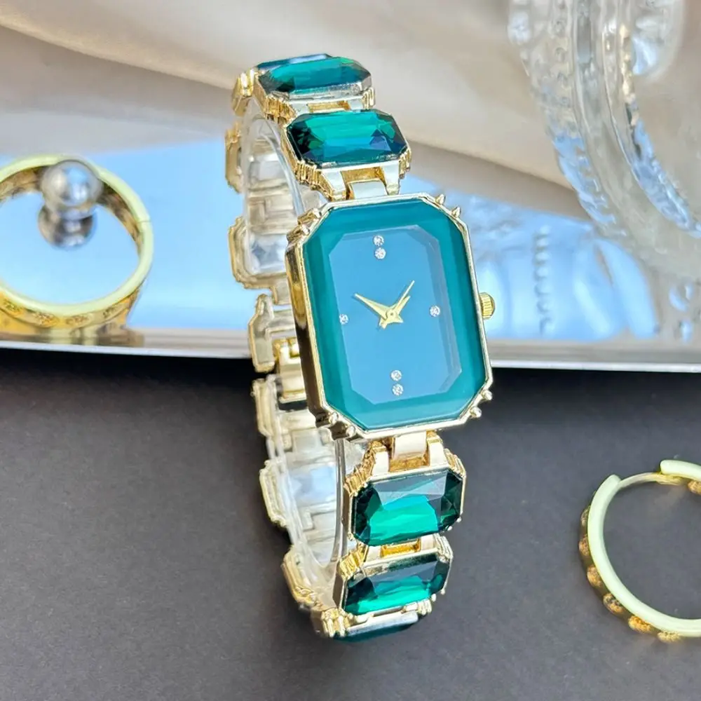 Rhinestone Quartz Watches Diamond Studded Watch Strap with Adjustable Bracelet Square Shaped Watch Wrist Decoration Gift
