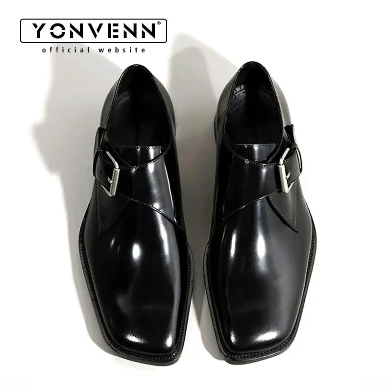 

Square headed Monk leather shoes men's casual height increasing formal dress shoes work commuting business Oxford shoes