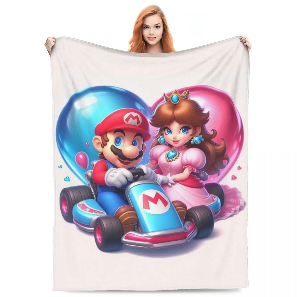 Mario And Princess Peach Flannel Blanket Soft Durable Throw Blanket for Couch Bed Decorative Print Bedspread Sofa Bed Cover