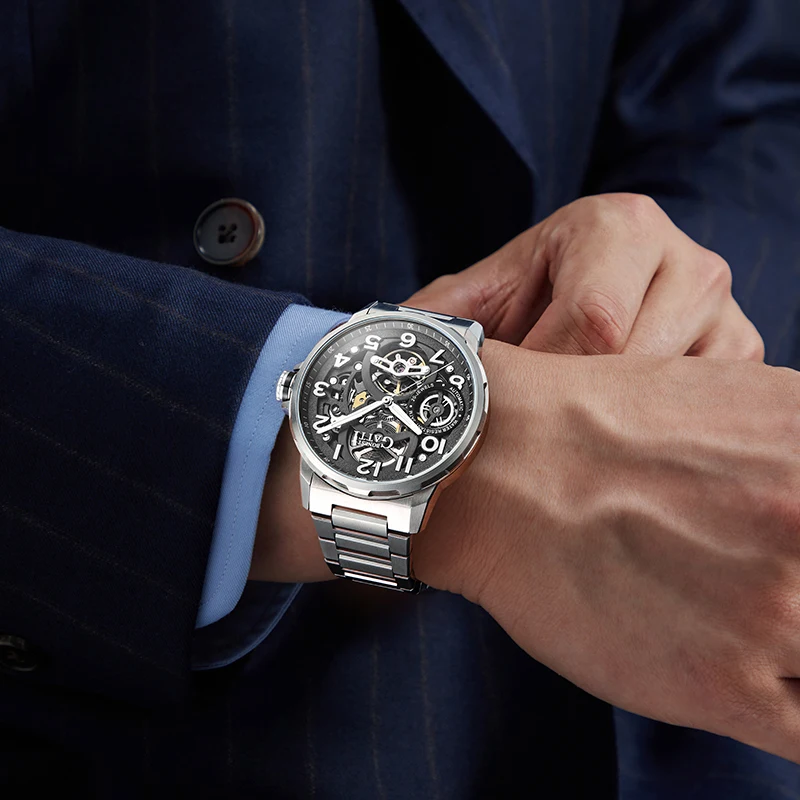 BONEST GATTI 8010 ساعة يد ميكانيكية أوتوماتيكية فاخرة على الموضة للرجال ساعة يد دائرية خاصة