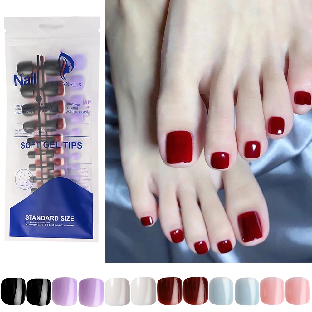 6colors Mixed Short Square Glossy Color Press On Toenails 120/144pcs Acrylic Fake Toenails Daily Wearable False Toenail Nails