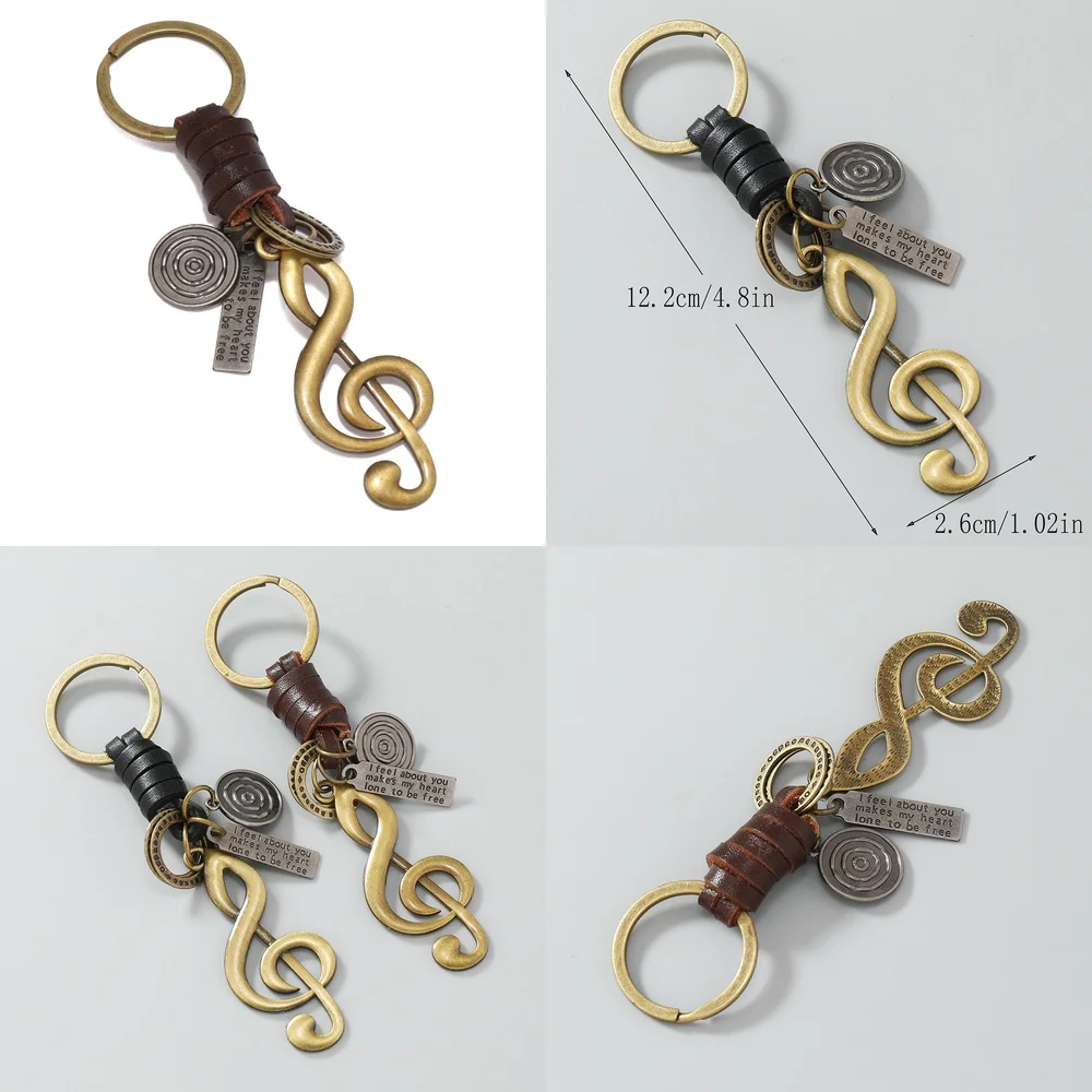 

Handmade Woven Vintage Keychain for Music Festival Accessories Alloy Note Pendant Bag Charm Minimalist Creative Key Ring
