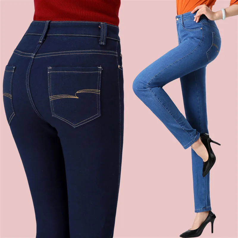 

Black Blue Women's Slim Jeans Skinny High Waist Jeans Woman Denim Pencil Pants Stretch Waist Ladies Jeans Pants Calca Feminina