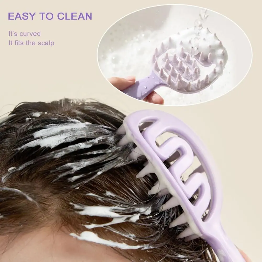 Hollowed-out Scalp Massage Comb Easier to Grip Head Relaxation Silicone Shampoo Brush Curved Vented Dandruff Removal