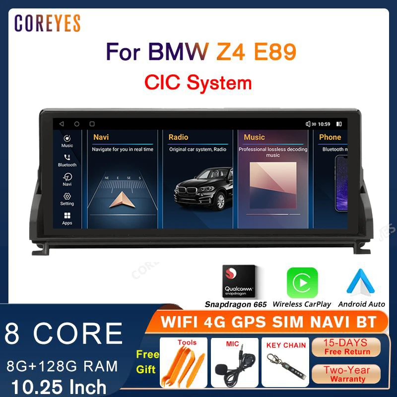 

COREYES 10.25" Android 12 Car Radio Screen For BMW Z4 E89 2011-2012 CIC System Carplay GPS Stereo Snapdragon 665 Android Auto