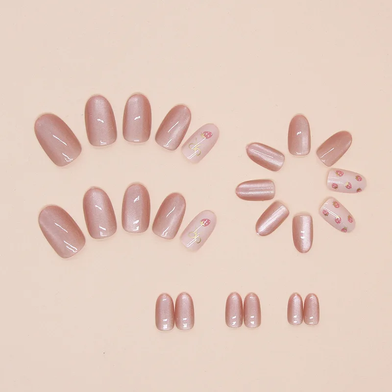 Cute Bow Medium Long Nail Butterfly Nail Piece Detachable Small Oval Strawberry Nail image 4