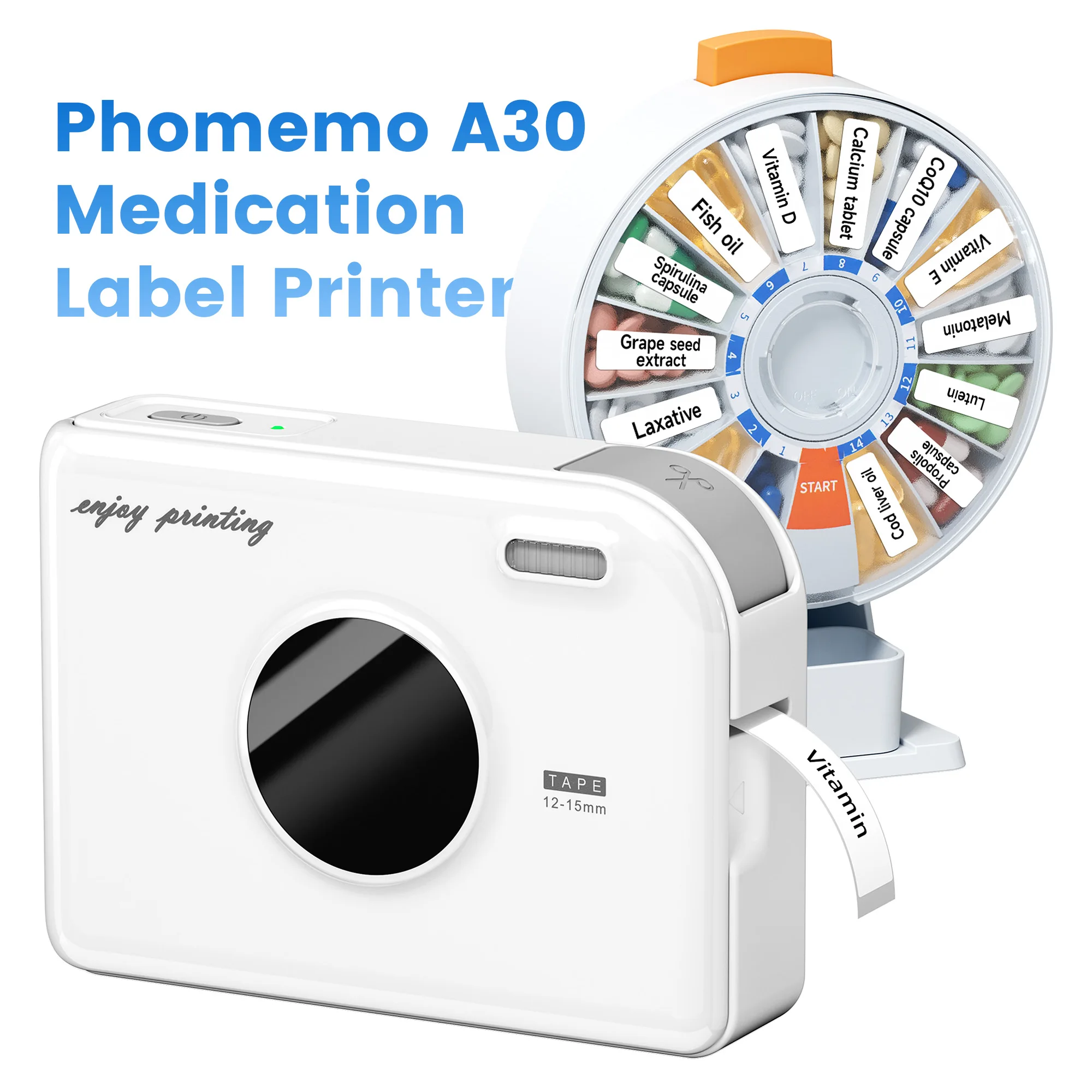 

Phomem A30 pill Label Printer and Bluetooth Label Maker Portable Wireless Printer for Medicine Box Labels and Gift Tags
