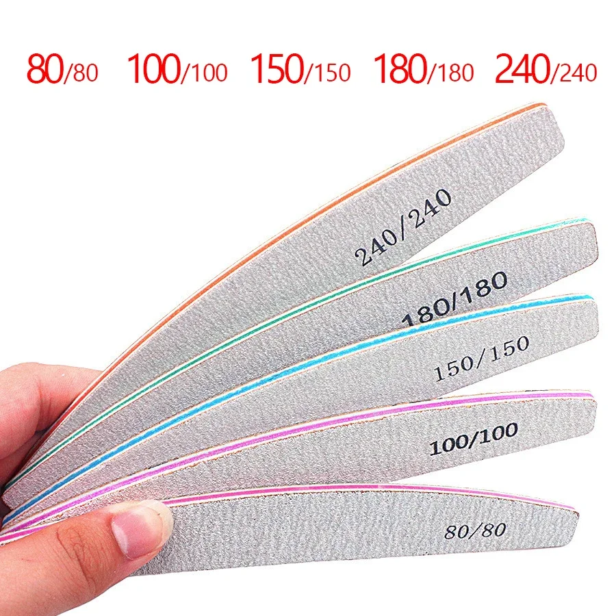 5Pcs Nail Files 80/100/150/180/240 Grit Double-sided Half Moon Sandpaper Nail File Cuticle Remover Buffer Manicure Tools