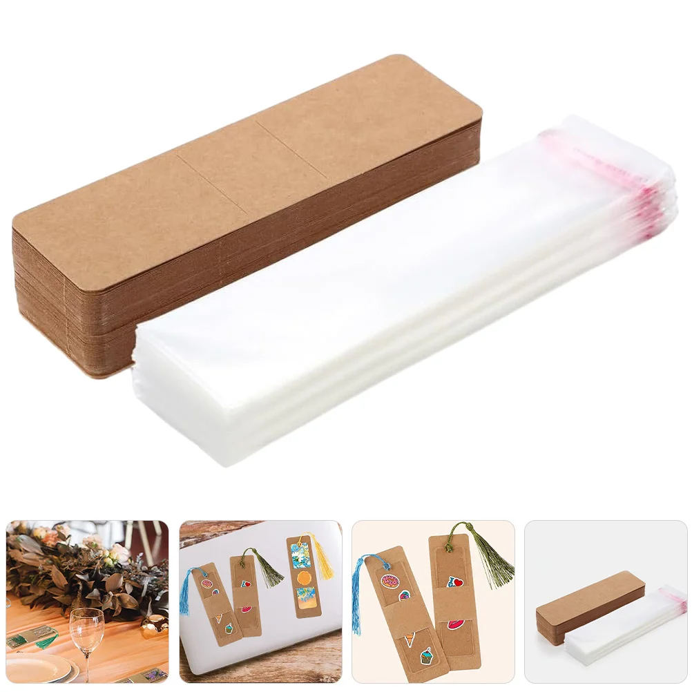 

1Set DIY Bookmark Holder Set Kraft Paper Sleeves with Clear Self Adhesive Bags Minimalist Display Organizer for Reading Crafts
