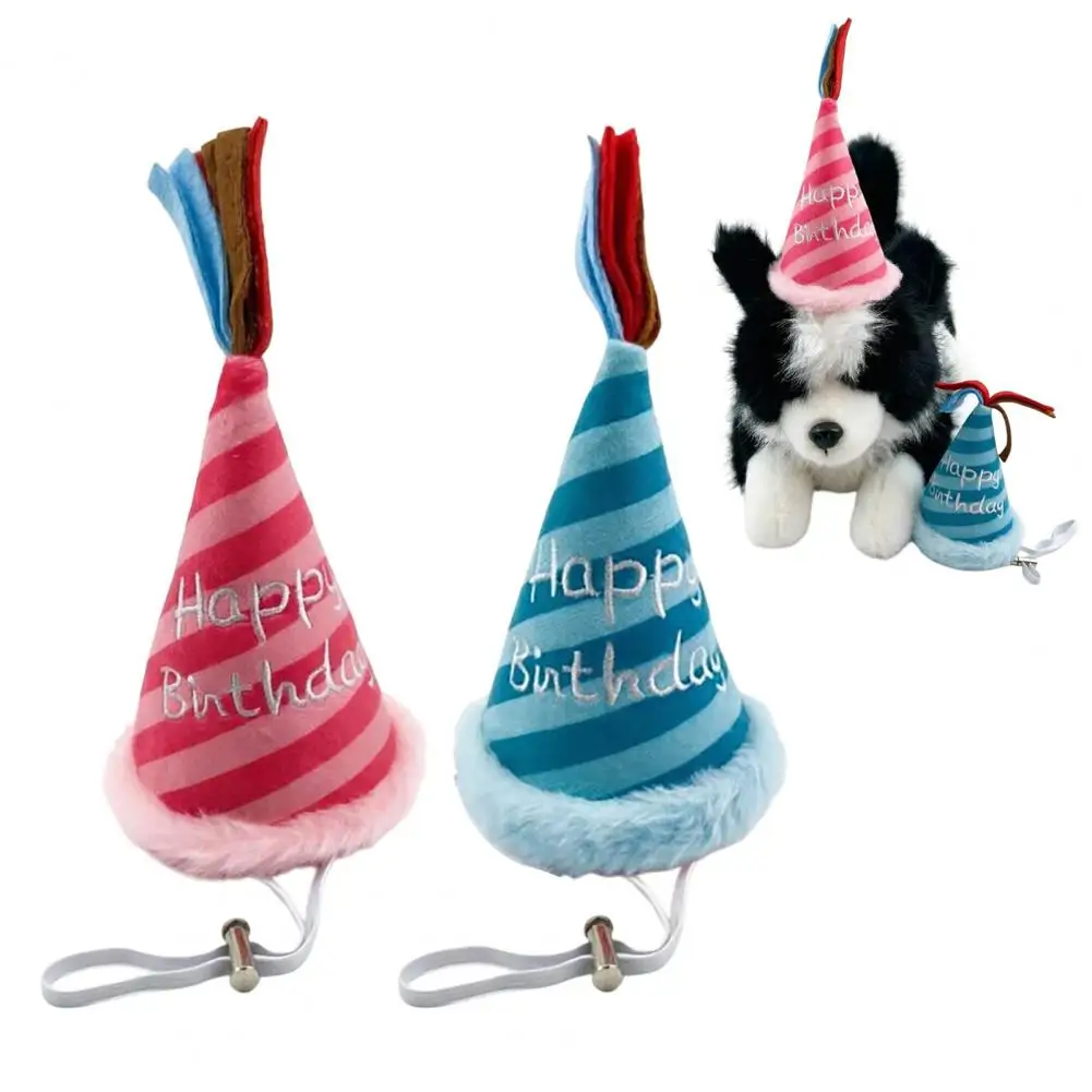 Dog Accessories Pet Party Supplies Dog Birthday Party Hat Adjustable Plush Cone Hat Reusable Striped Celebration Hat for Small