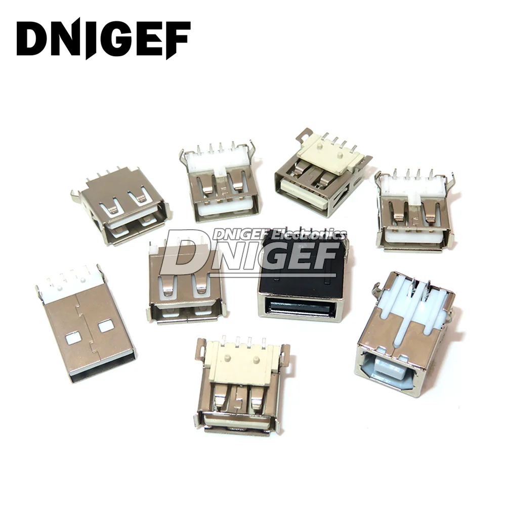10Pcs USB 2.0 A Female Double Layer 90/180Degree DIP Straight Vertical Bend Connector PCB Mount Socket DIY Flat Charge Plug Jack