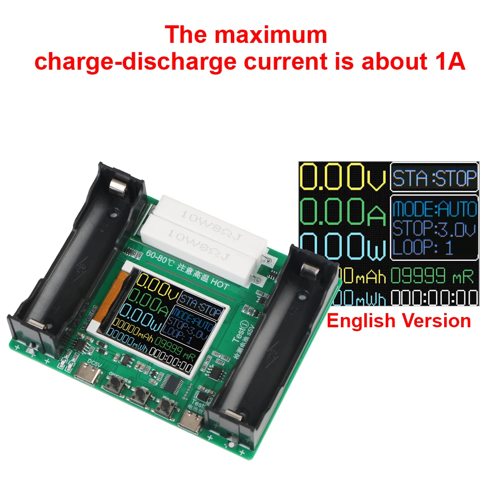 5V Type-C Adapter Resistance Analyzer Charging Discharging Device 18650 Lithium Battery Capacity Tester Electronic Load Tester