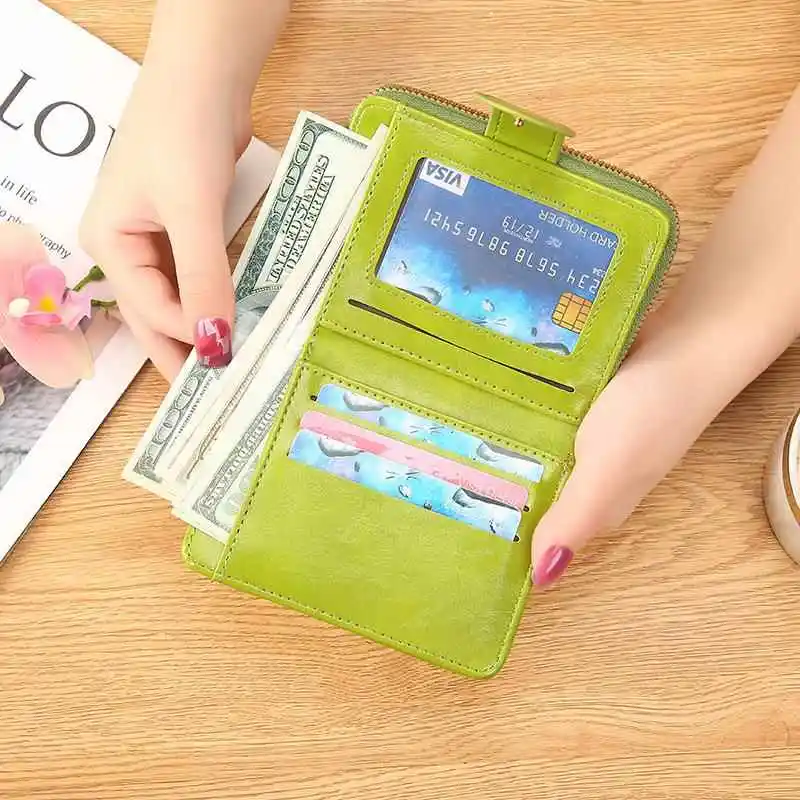 Fashionable Short Soft Leather Zipper Wallet for Women Student  Style Coin Purse Two Slots Summer 2023 Pure Color Design