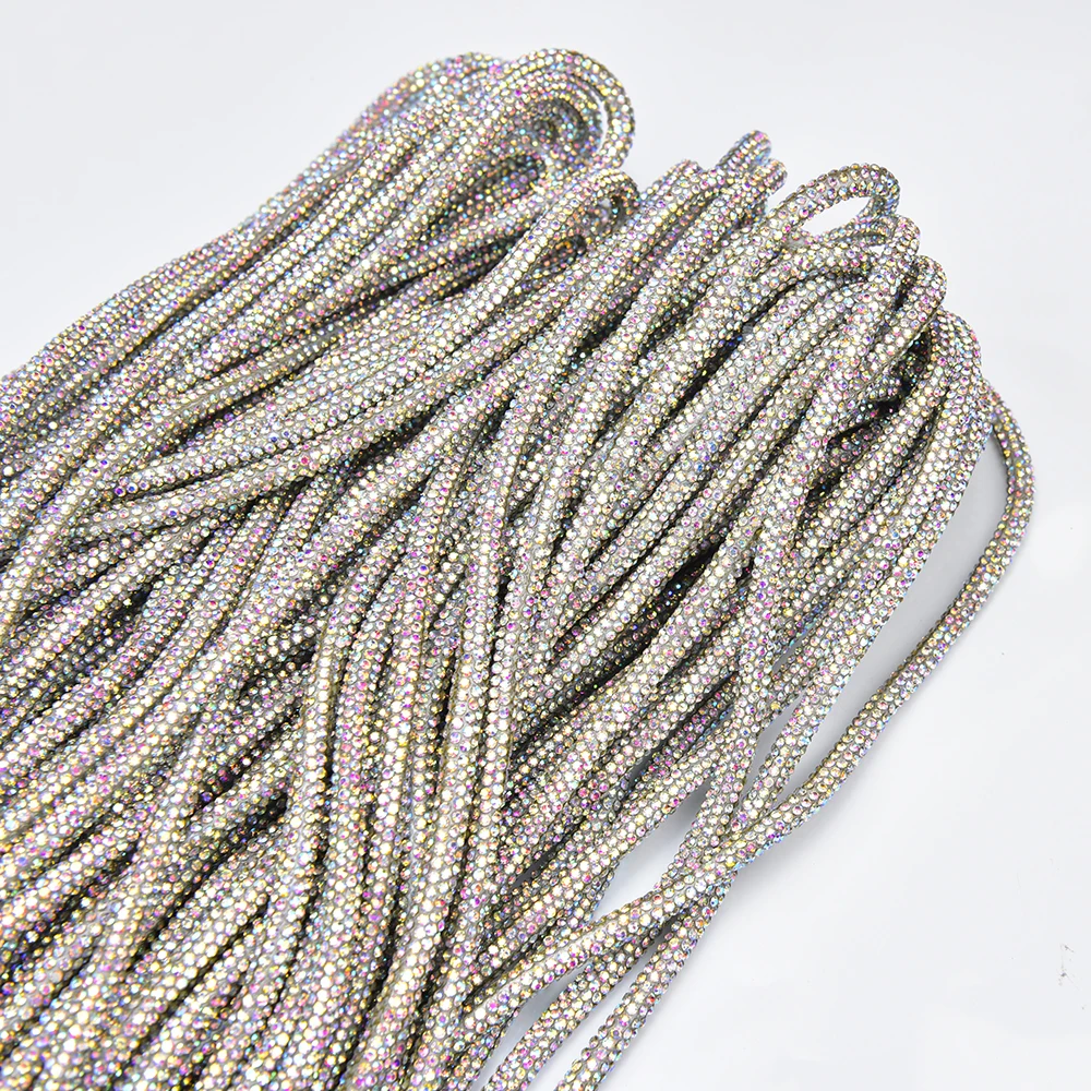 5 Yards/Lot 6mm Colored Glass Diamond Crystal Cotton Cord Bling Strass Rhinestone Rope Strips for Hoodie Clothing Accessories