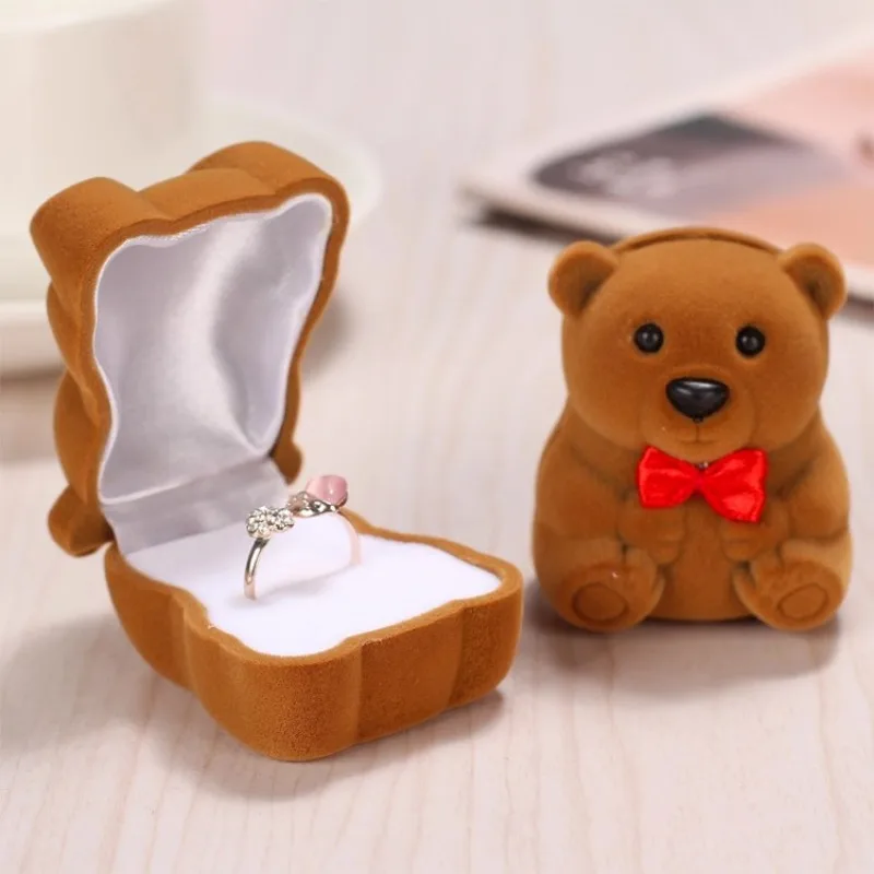 1pc New Cute Little Bear Velvet Jewelry Box Container Wedding Ring Box Fashion Earrings Rings Holder for Jewelry Display Boxes