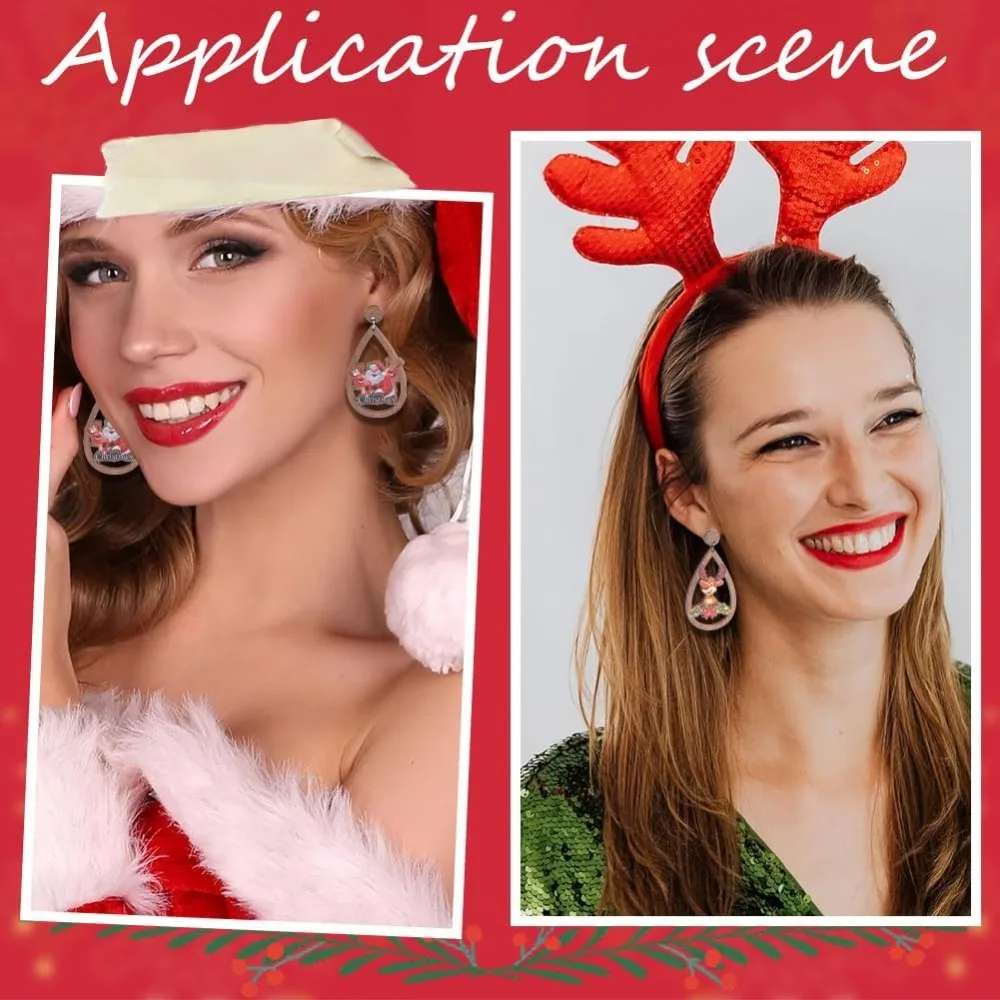 1 กล่อง DIY 10 คู่คริสต์มาสไม้ต่างหูทําชุด Xmas Charms ต้นคริสต์มาส Charms Santa Claus Reindeer Charm ทําชุด