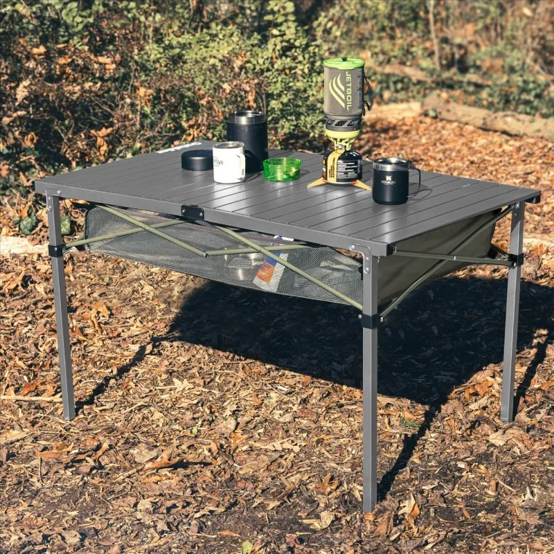 Tavolo da campeggio pieghevole, tavolo da campeggio portatile avvolgibile in alluminio leggero per picnic, barbecue, cortile, spiaggia, grande S