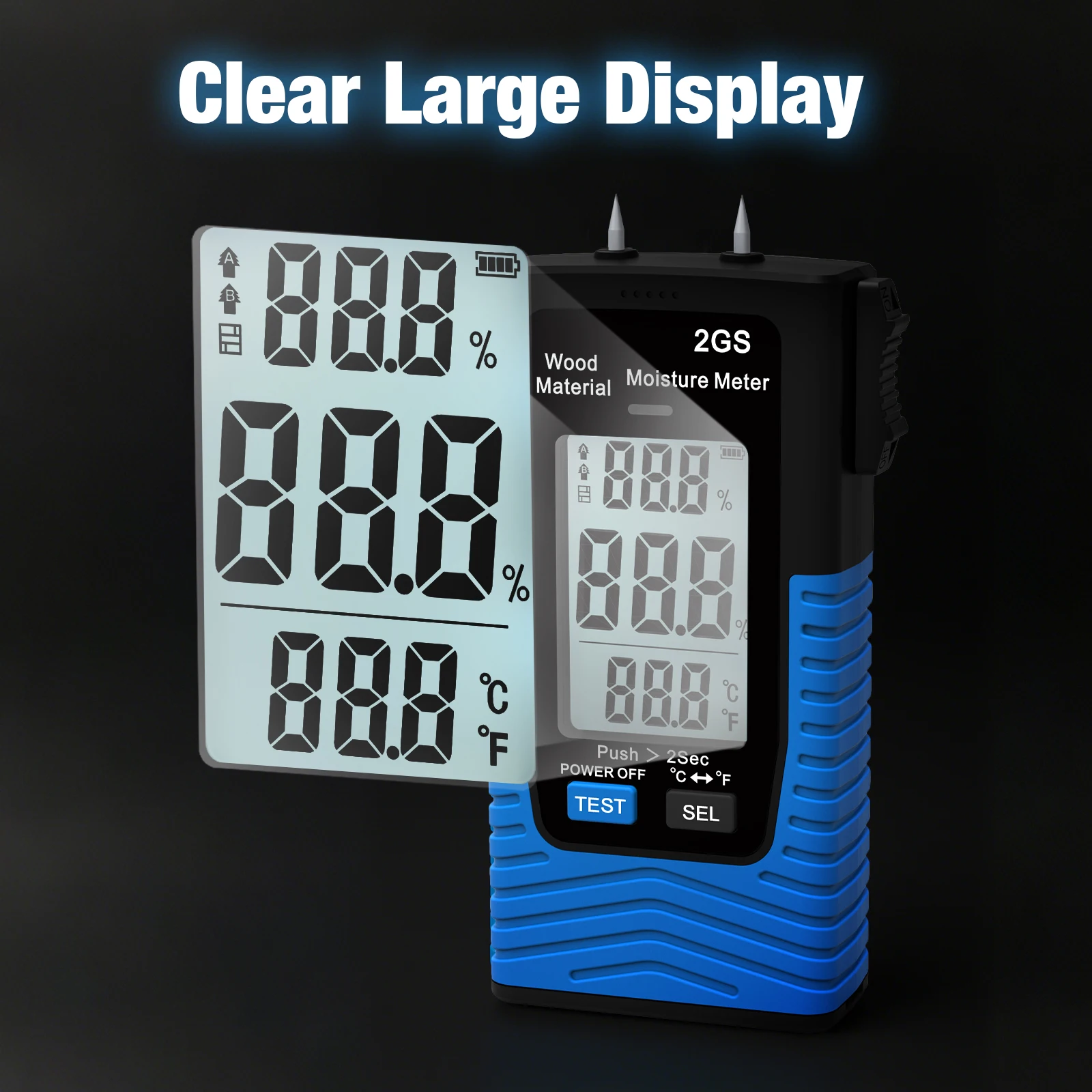 مقياس الرطوبة لمواد الأخشاب والبناء المحمولة، مسبار سطح الاتصال القابل للتمديد، للأرضيات والأثاث والحطب #3