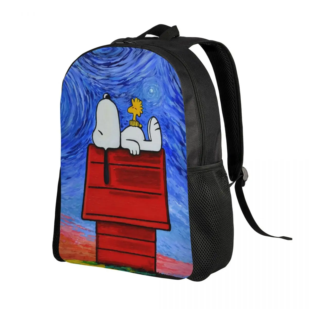 Custom Snoopy And Woodstock Of Peanuts Backpack for Women Men Water Resistant College School Movie Bag Print Bookbag