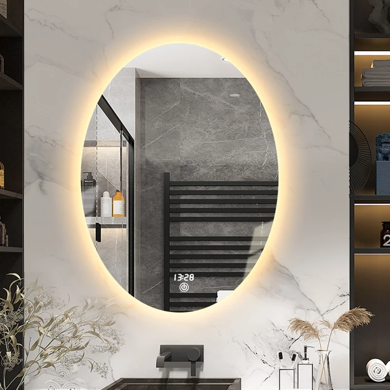 Full Body Bathroom Mirror Make Up LED Smart Oval Bath Large Wall Mirror with Led Light Aesthetic Espelhos Bathroom Fixture