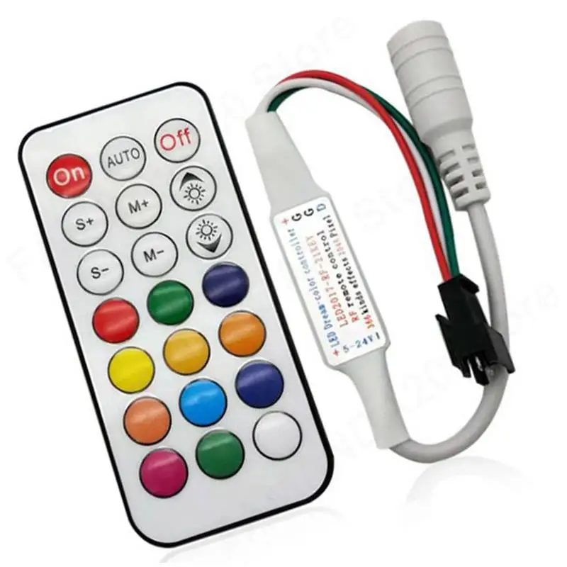 DC 5V 12V 24V RF 21Key Remote Wireless DC Plug LED Strip Lights Lamp Ontroller Dream Effect 4pin SM JST RGB WS2812B WS2811 M20