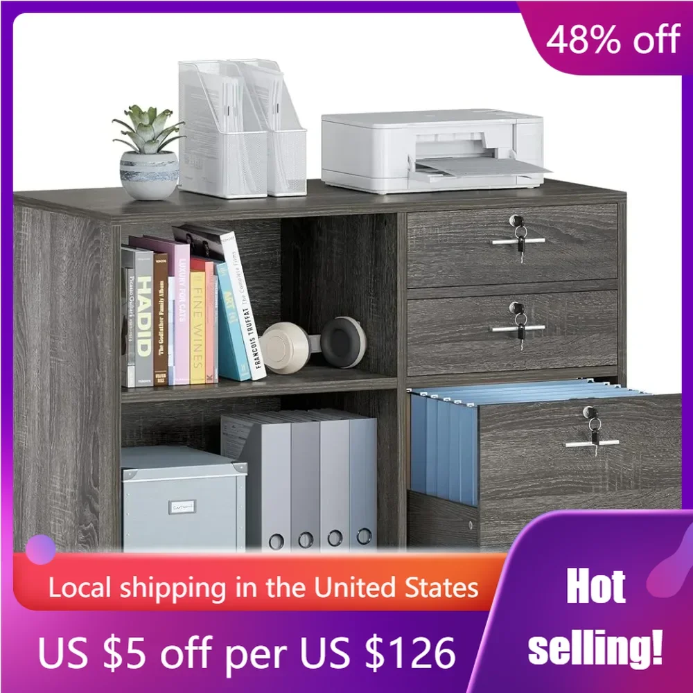 

Storage Cabinet Printer Stand With 2 Open Shelves for Home Office Organization Filing Cabinets Dark Grey Freight Free Furniture