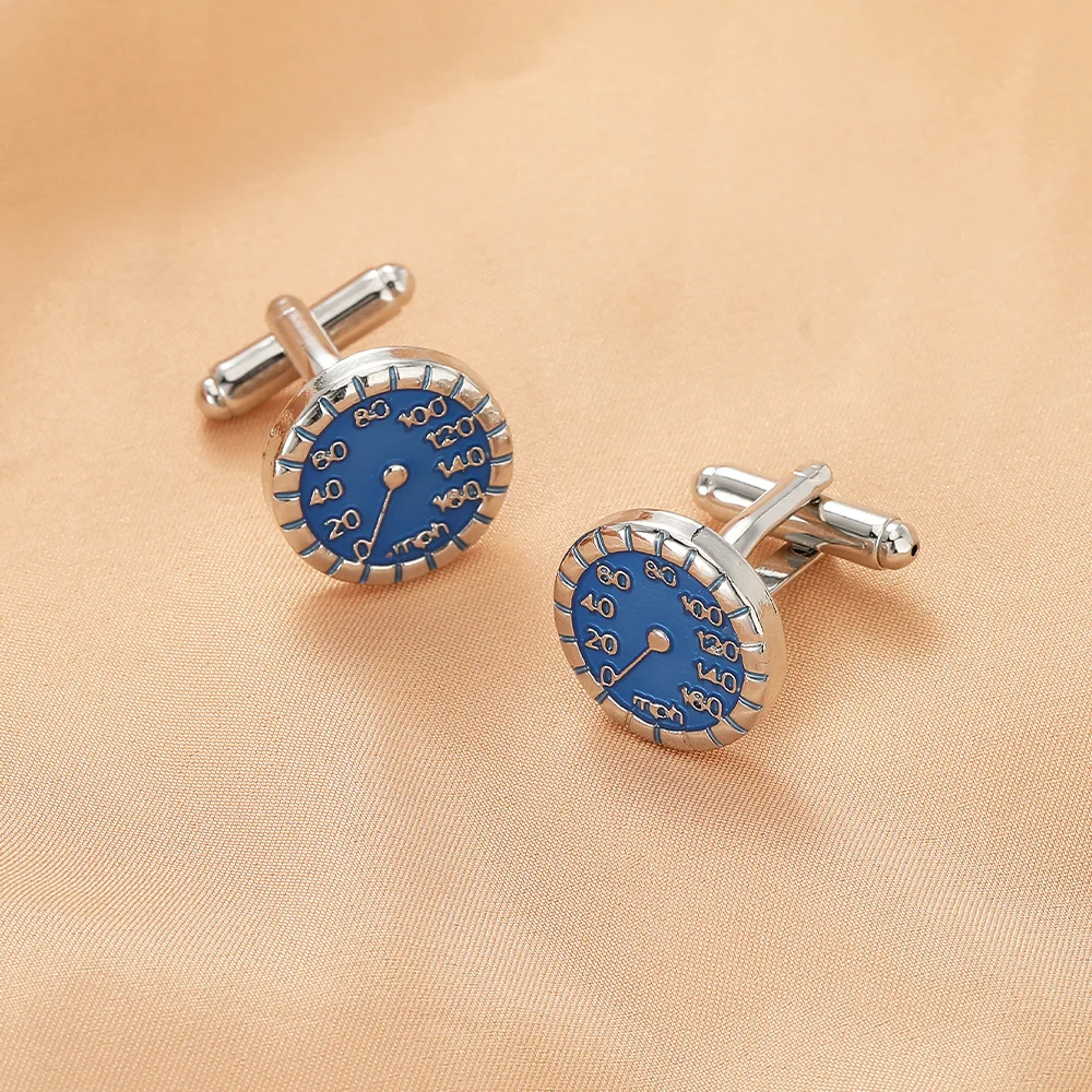 Gemelos redondos azules Velocímetro de coche creativo Velocidad ​ ​ tachuelas con mangas de esfera, decoración versátil de puño de camisa de traje de alta gama