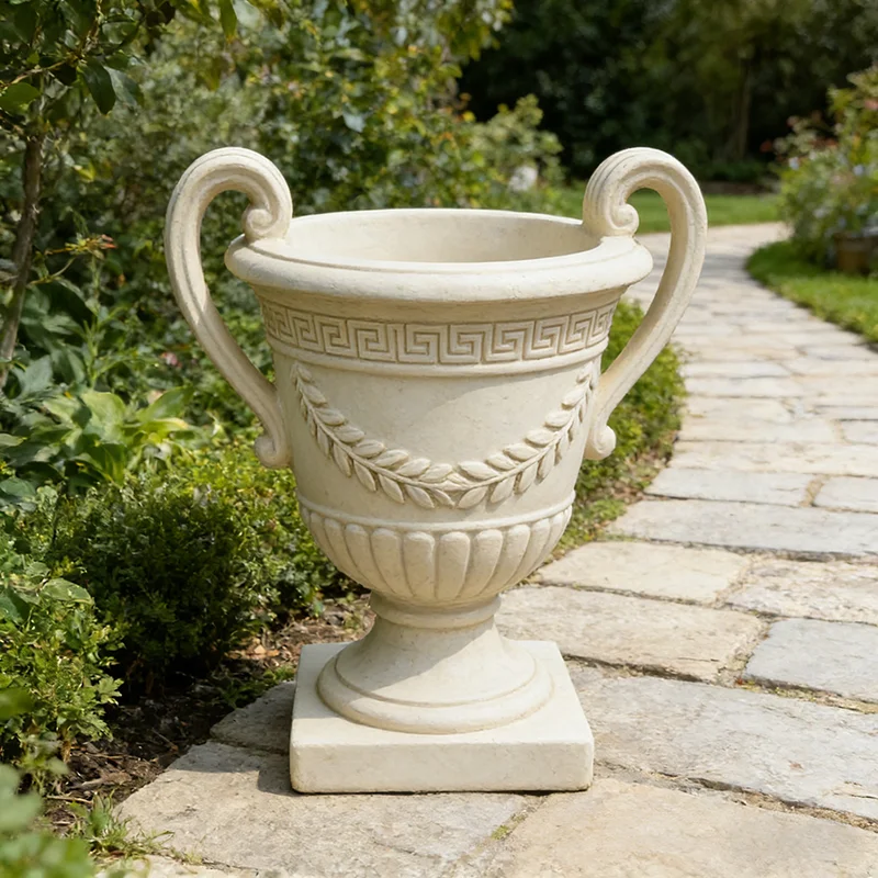 Resin Handmade Hand-painted White Drop Pattern Laurel Double Ear Flowerpot-European Classical Home Decoration