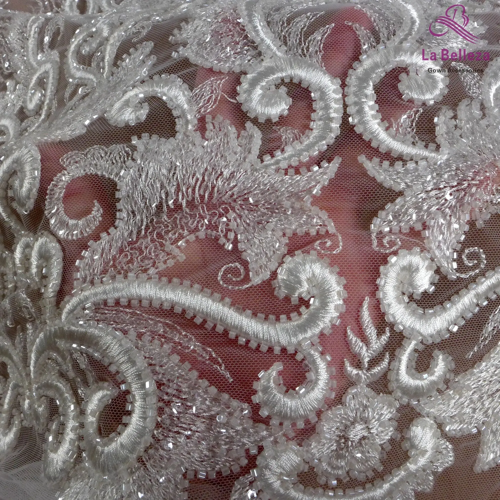 La Belleza fashion bridal lace, heavy embroidery lace fabric, white beading wedding dress lace fabric 51\'\' width 1 yard