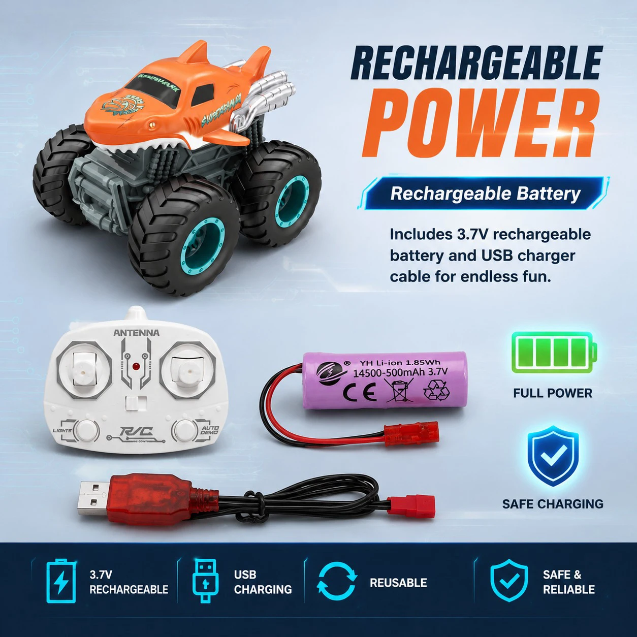 1:64 Mini Shark RC Monster Truck 2.4GHz Remote Control Car LED Light Off-Road Vehicle Rechargeable Toy For Kids view 5