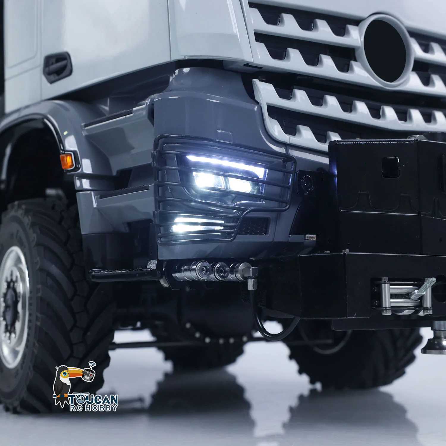 1/14 4151 AK 6*6 Metal RC Tractor Truck with Hydraulic Crane Fly Jib Arm Bucket Radio Control Farm Car 3Speed Lorry Sound Model