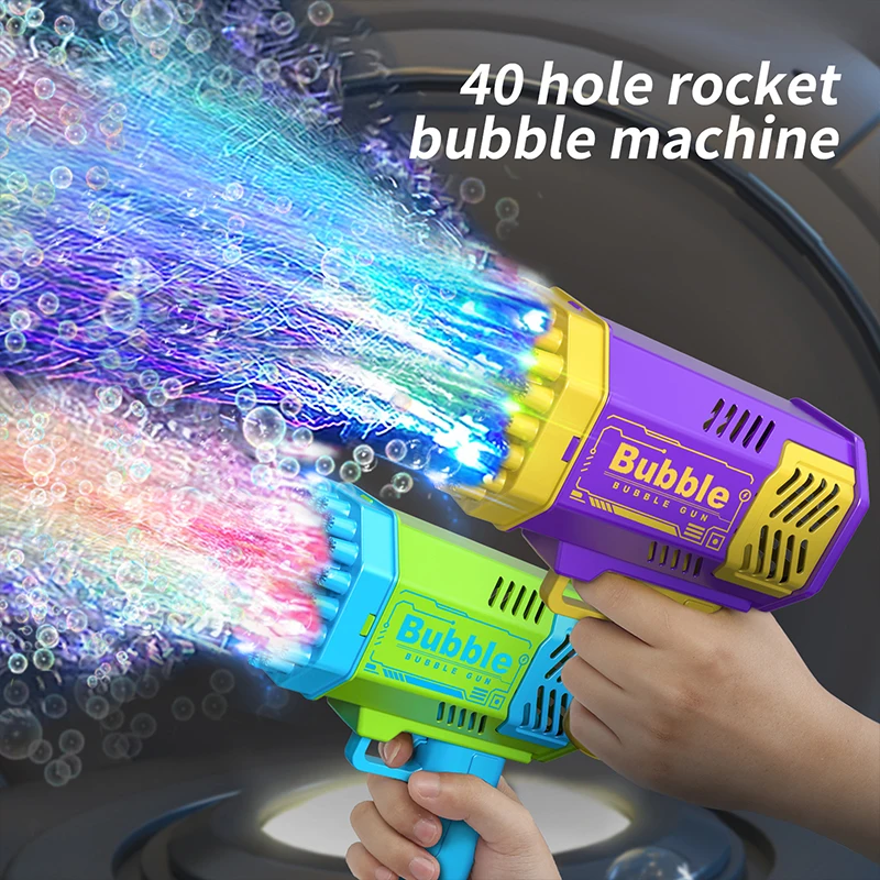 Macchina per bolle di luce spaziale completamente automatica portatile da 40 fori, giocattolo elettrico per bambini senza batteria e bolle d'acqua