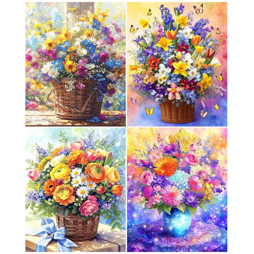 GATYZTORY 5d Diamond Painting Diy Crafts Decorative Paintings Flower Basket  Full Round/Square Diamond Art Painting Painting