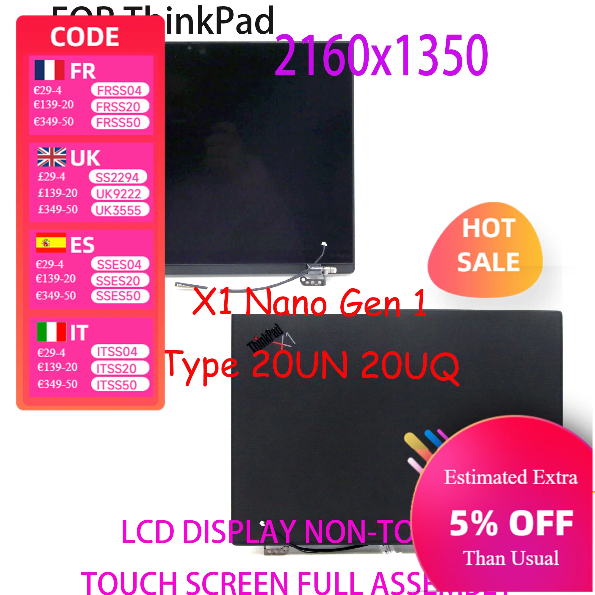 

13 "2160x1350 IPS без сенсорного ЖК-экрана для Lenovo Thinkpad X1 Nano Gen 1 Type 20UN 20UQ Сменная панель дисплея в сборе