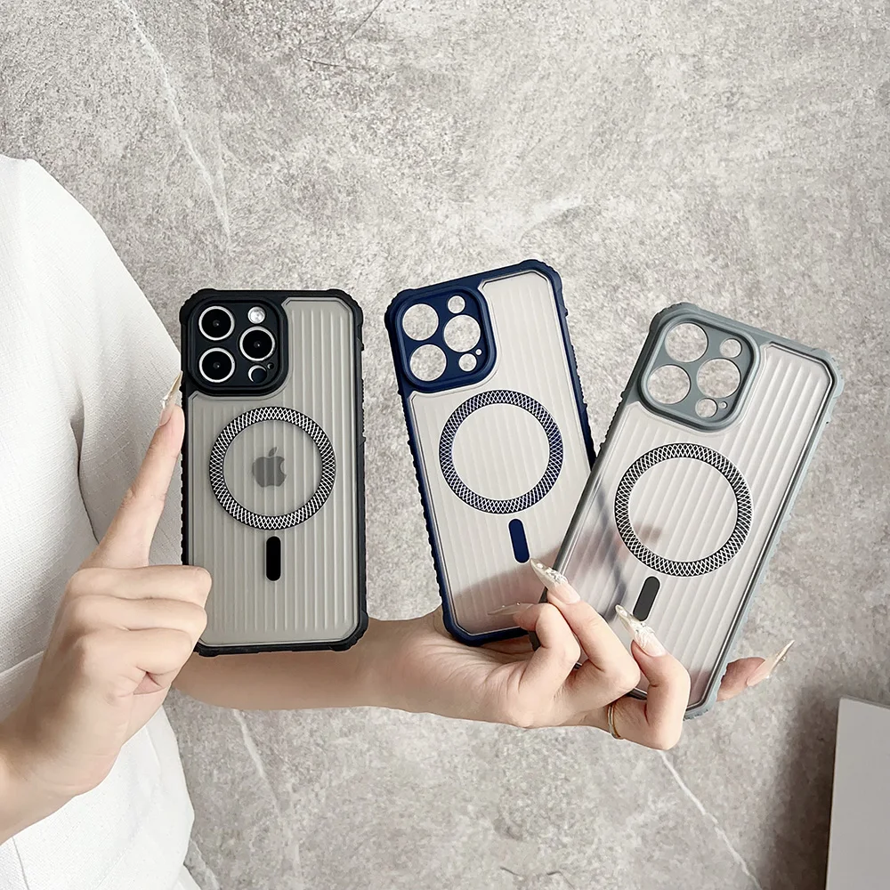 

Магнитный чехол для беспроводной зарядки Magsafe для iPhone 17, Pro Max 16, 15, 11, 13, 14, 12, нескользящий бампер, матовый гофрированный чехол из ПК