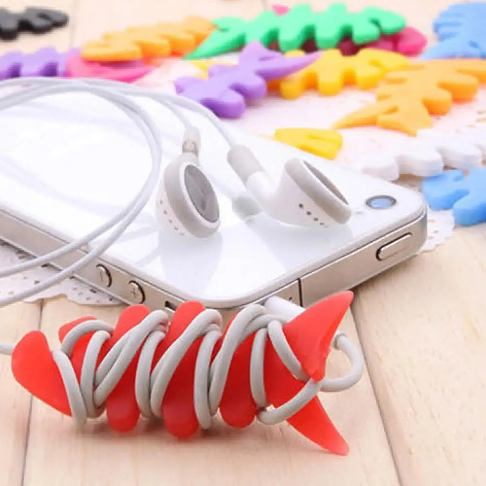 1pc Silicone Fish Bone Cable Cord Wire Organizer Earphone Headset USB Charging Data Cable Protector Winder Wire Cable Organizer