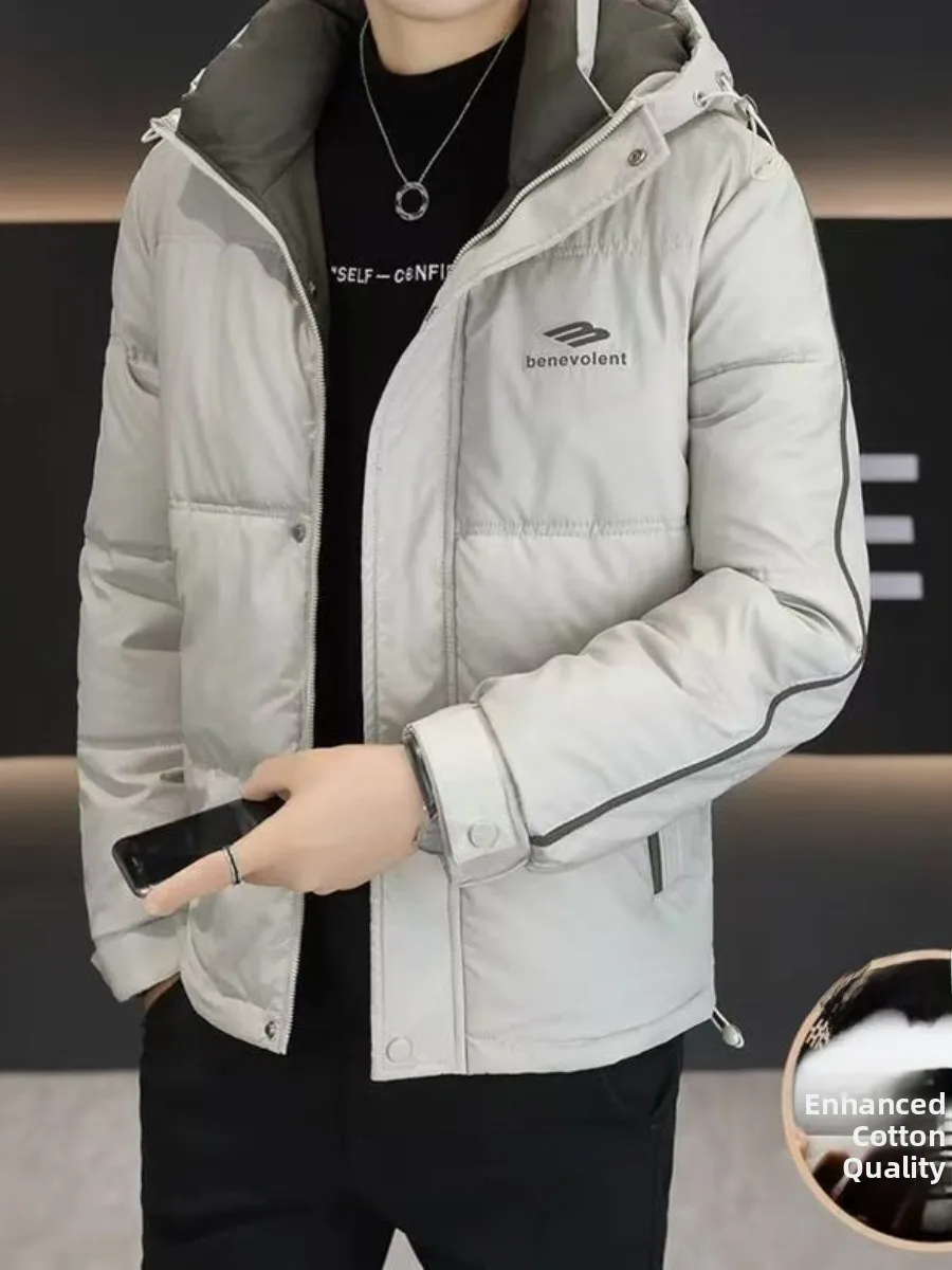 

New Men's down Cotton Jaet 2025 Winter Thiened Casual Faion ort Coat Warm Hat Inteated Outerwear for Ci Leisure