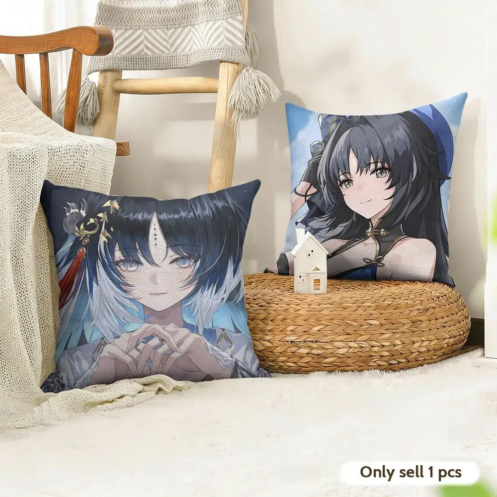 Wuthering Waves Yangyang Cushion Cover Natural Linen Organic Fabric Double-Sided Printing Room Sofa Decor Pillow Case