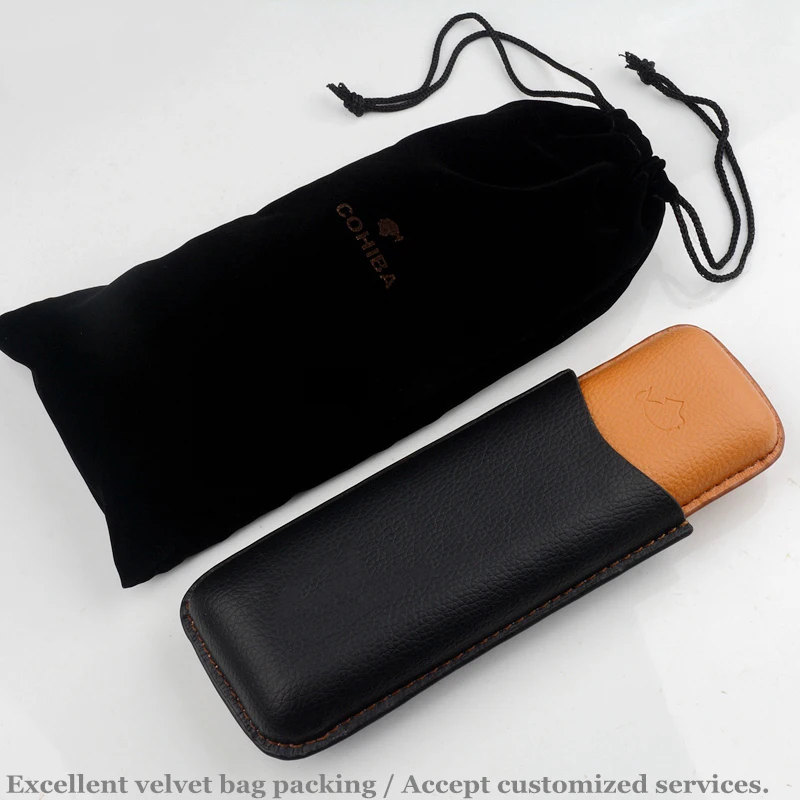 Contract Color Cigar Case PU Leather Cigar Holder Travel Cigar Humdor 2 Tubes 54R Cigar Box Exellent C Logo Smoking Accessory