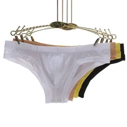 Calzoncillos de Bikini transparentes para hombre, ropa interior Sexy de cintura baja, transpirable, con bolsa para bulto, 1 unidad