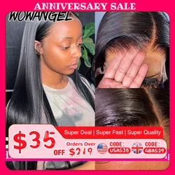 Wow Angel 34in 13x6 HD Lace Frontal Wigs Jet Black Straight Human Hair Wigs Melt Skins Pre Plucked Brazilian Hair For Women