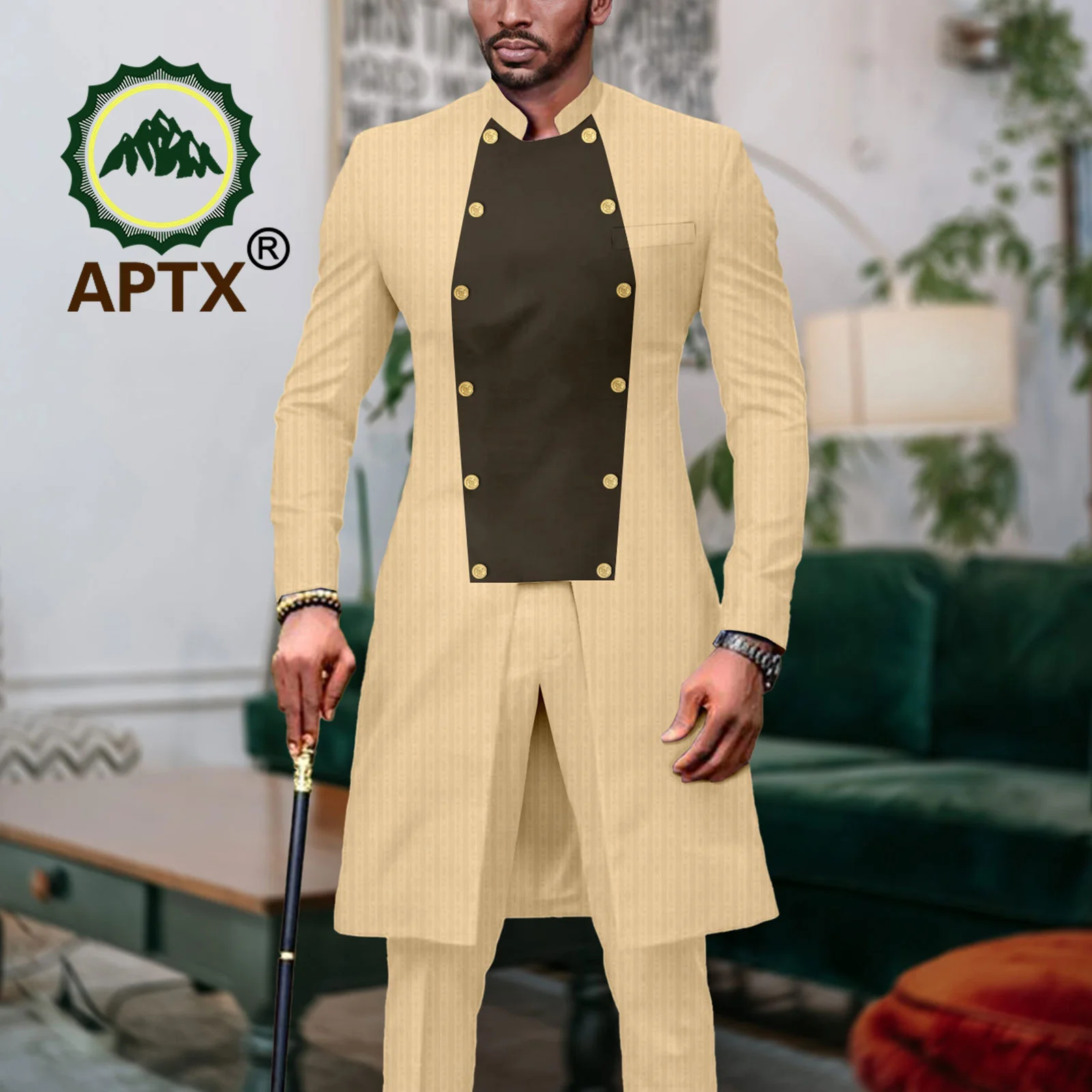Traje africano ajustado para hombre, traje étnico Dashiki, chaqueta, abrigo, pantalones, conjunto de 2 piezas, atuendo Bazin Riche tradicional para